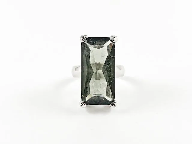 Classic Elegant Gray Radiant Cut Rectangular Shaped Silver Ring