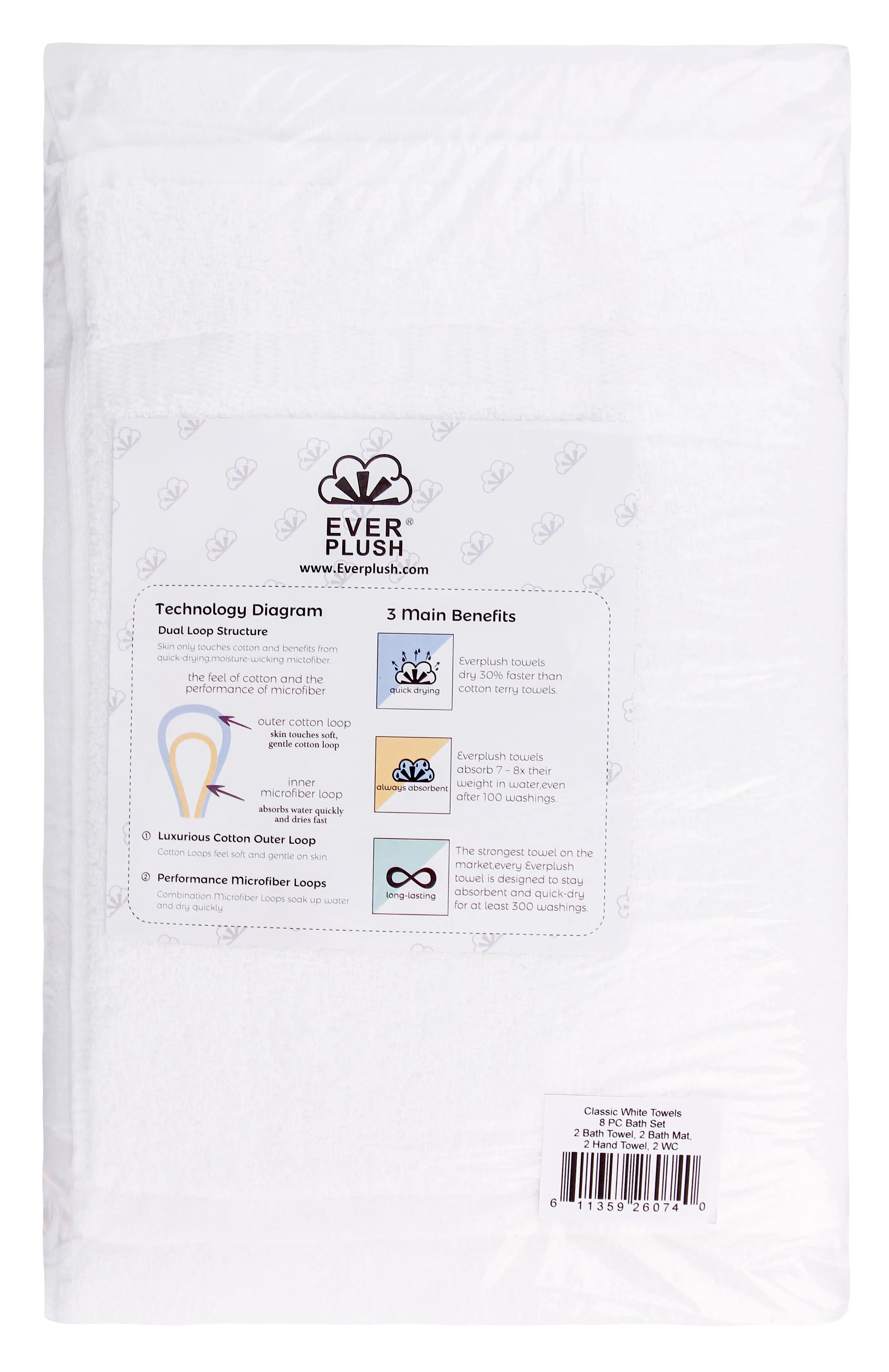 Classic Hotel Towels, 8 Piece Towel Set