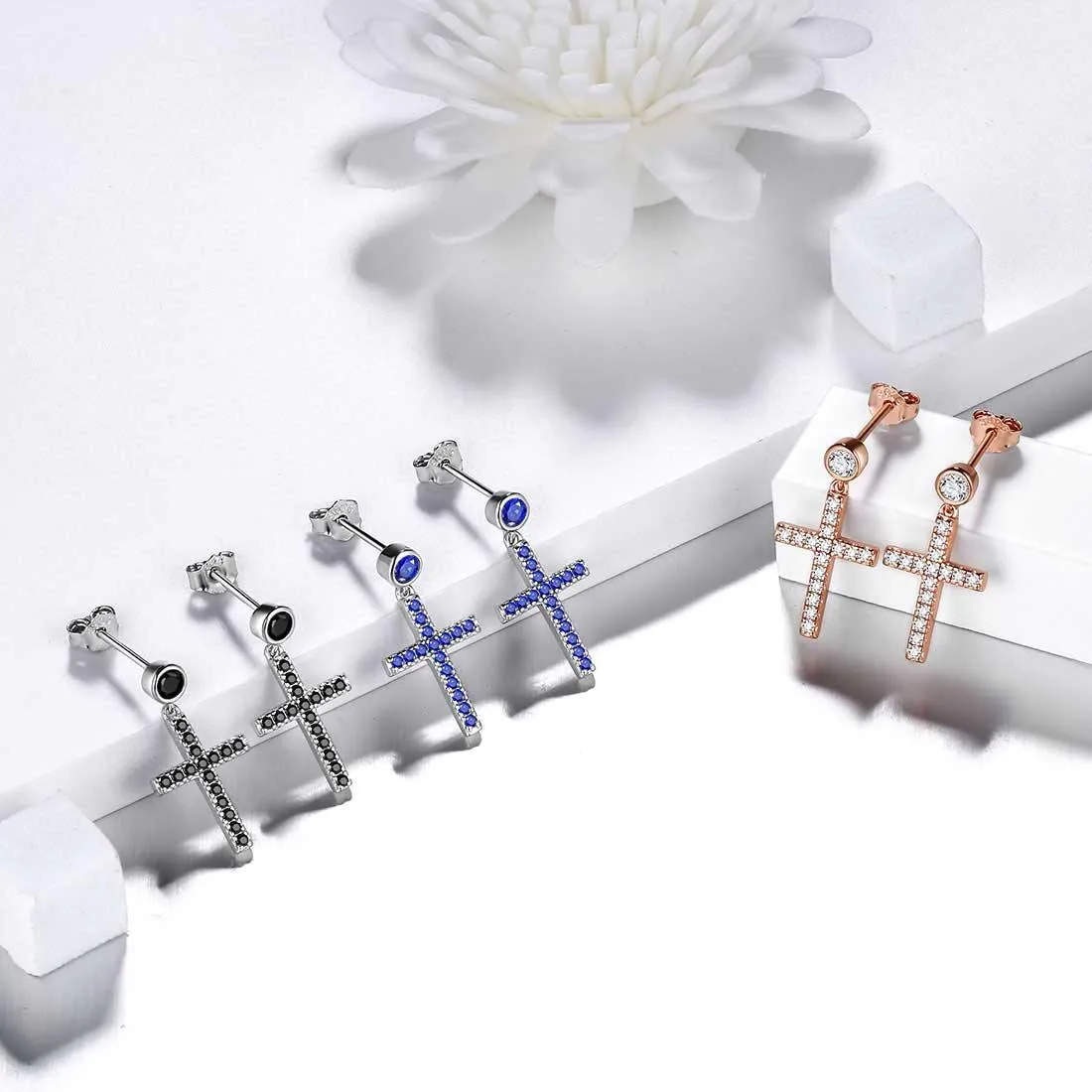 Classic Small Cross Drop Earrings Women Mens Jewelry Sterling Silver