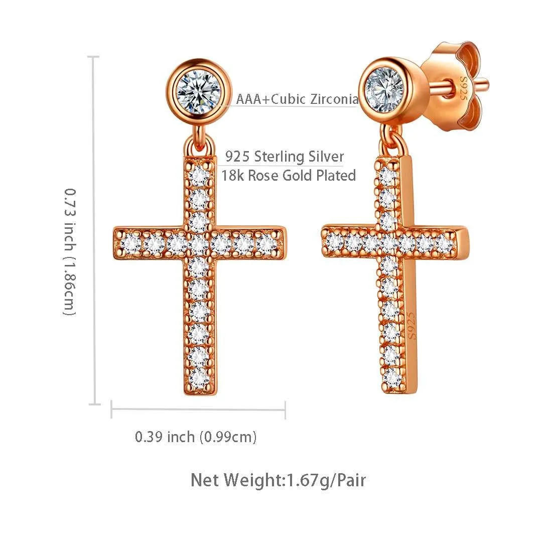 Classic Small Cross Drop Earrings Women Mens Jewelry Sterling Silver