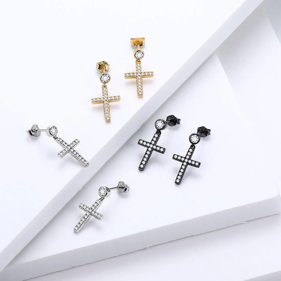Classic Small Cross Drop Earrings Women Mens Jewelry Sterling Silver