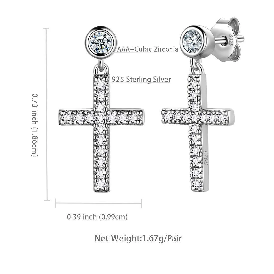 Classic Small Cross Drop Earrings Women Mens Jewelry Sterling Silver