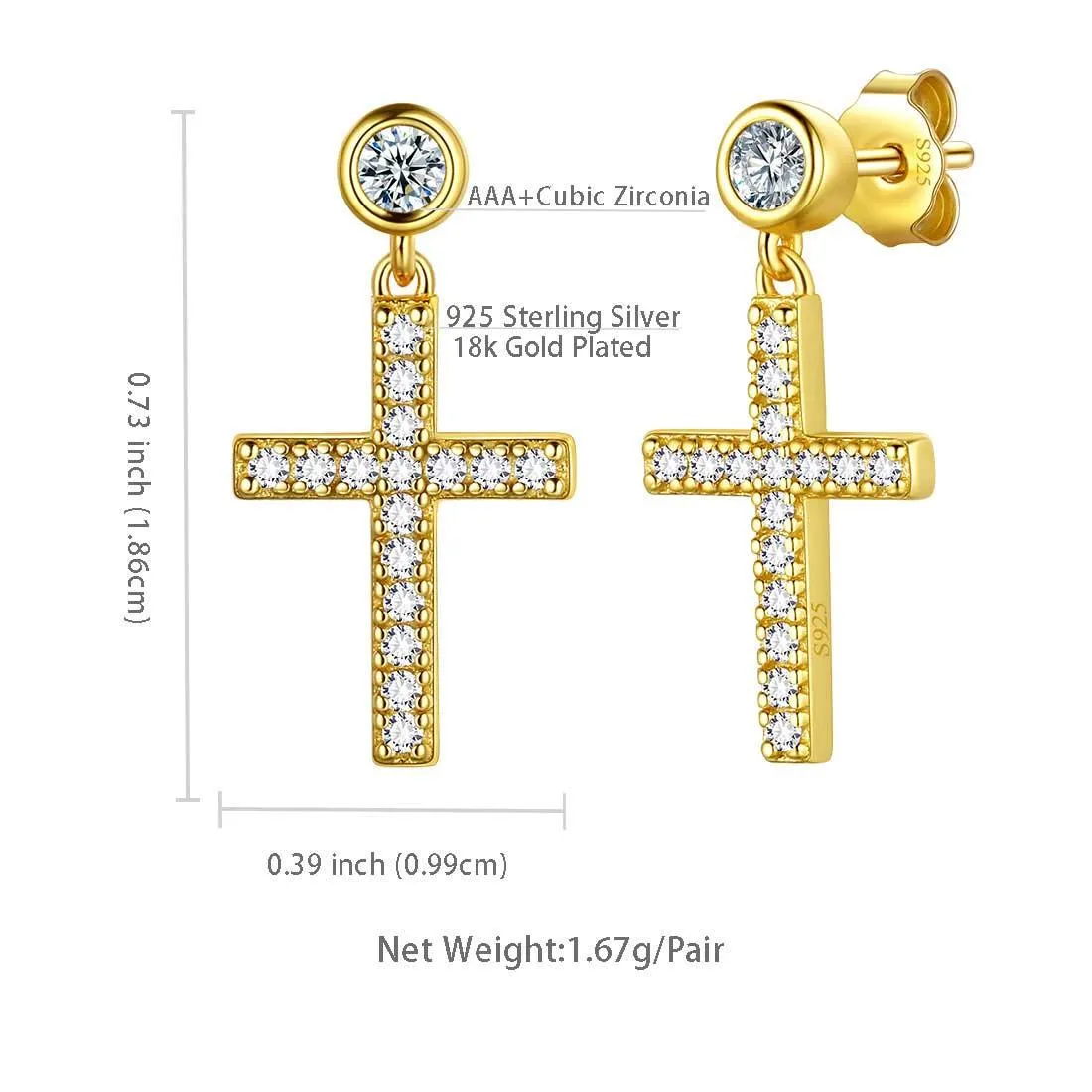 Classic Small Cross Drop Earrings Women Mens Jewelry Sterling Silver