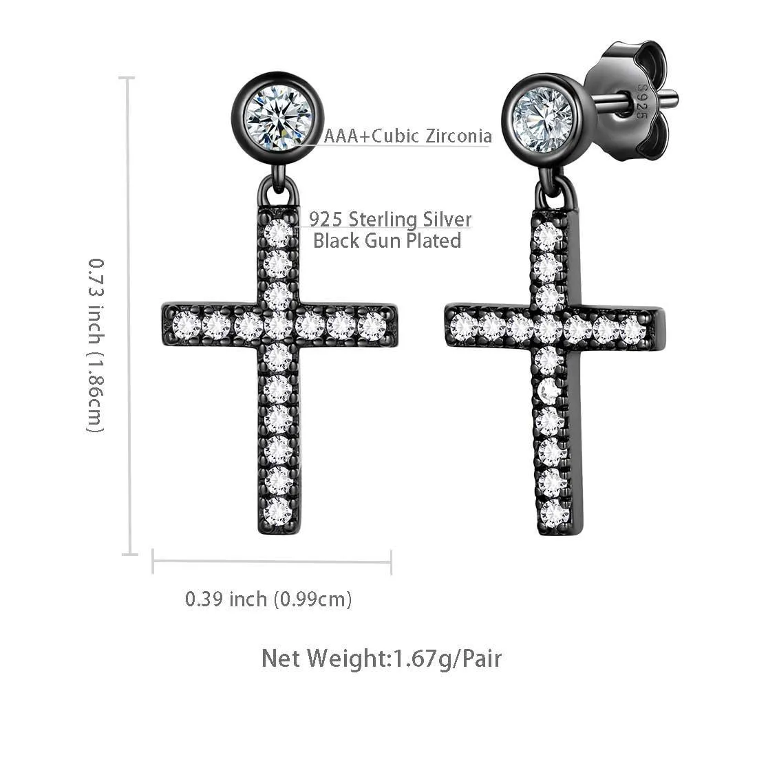 Classic Small Cross Drop Earrings Women Mens Jewelry Sterling Silver