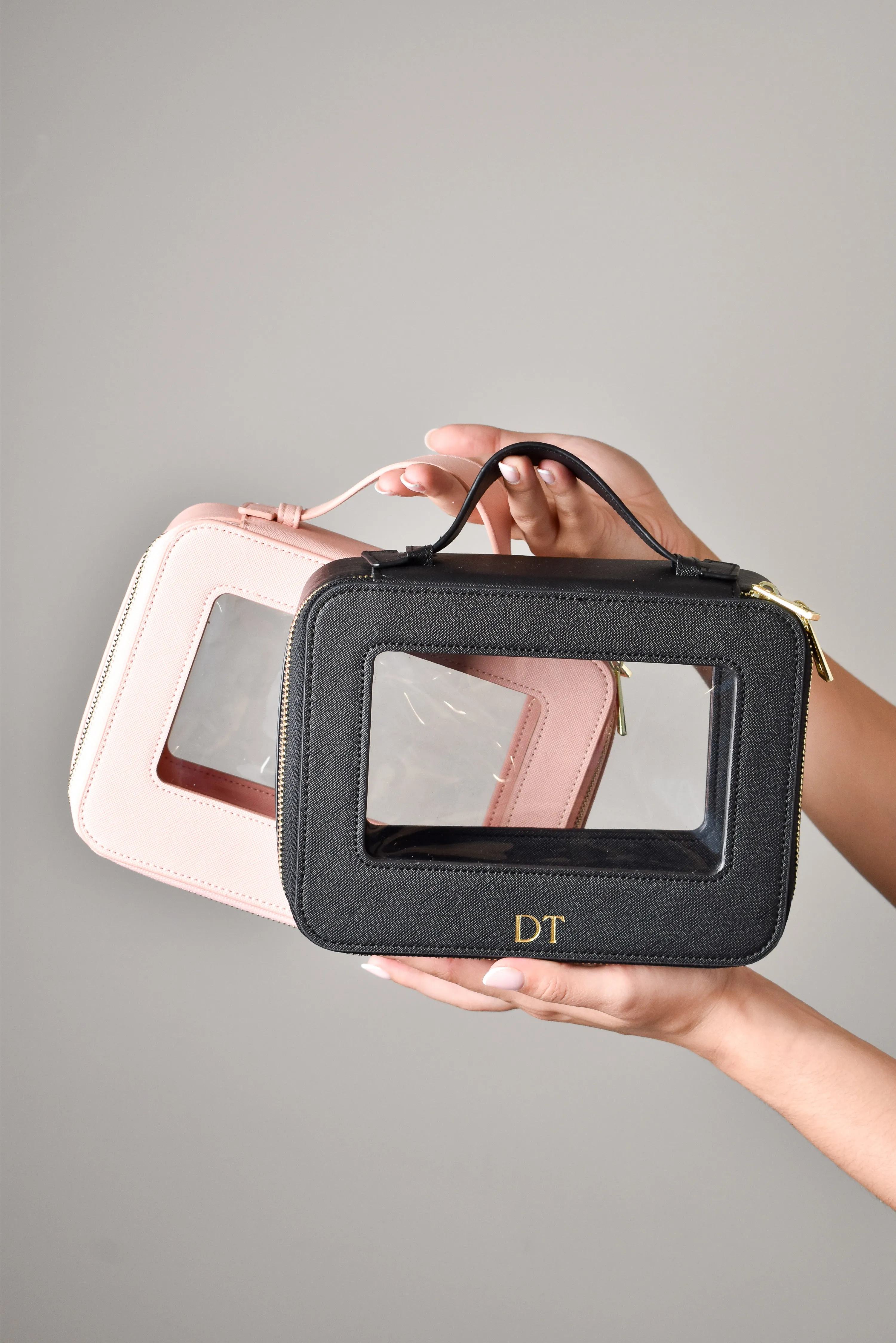 Clear Cosmetic Carry Case  - Pink