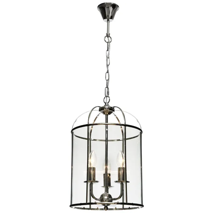 Clovelly 3 Light Lantern Pendant Chrome with Clear Glass