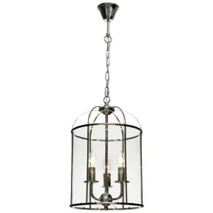 Clovelly 3 Light Lantern Pendant Chrome with Clear Glass