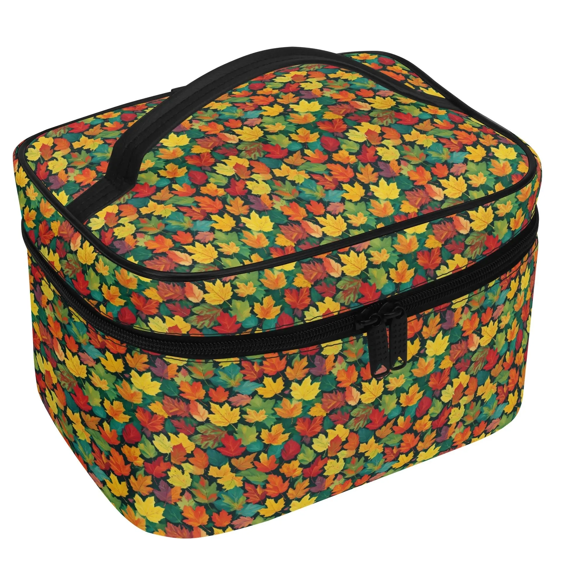 Colorful Leaves Leather Cosmetic Bag