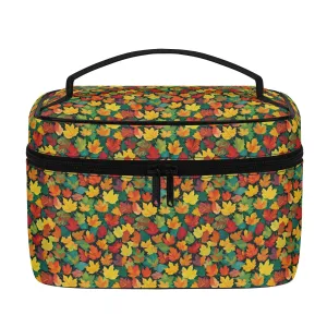 Colorful Leaves Leather Cosmetic Bag