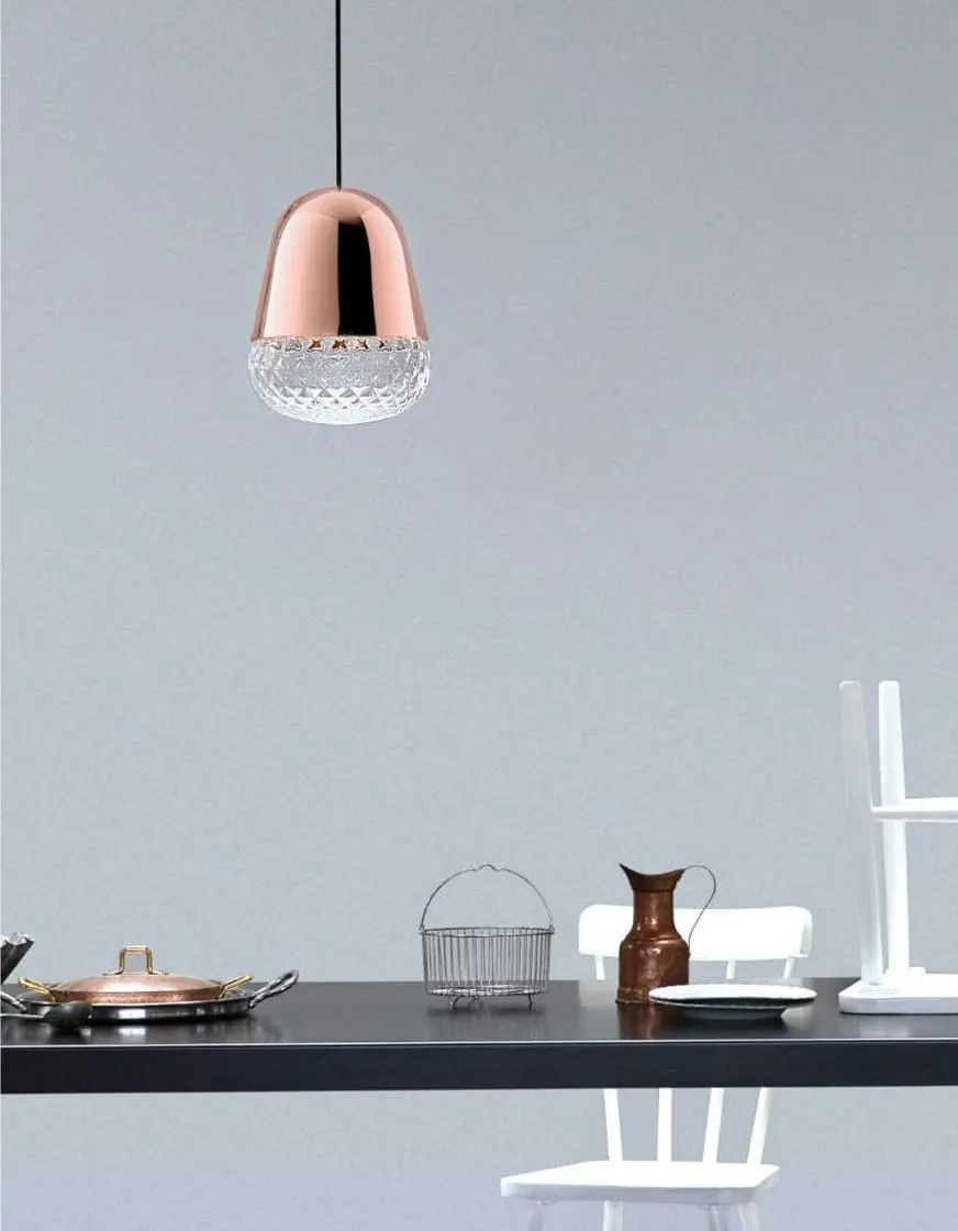 Copper or black pendant light with Murano balloton glass shade