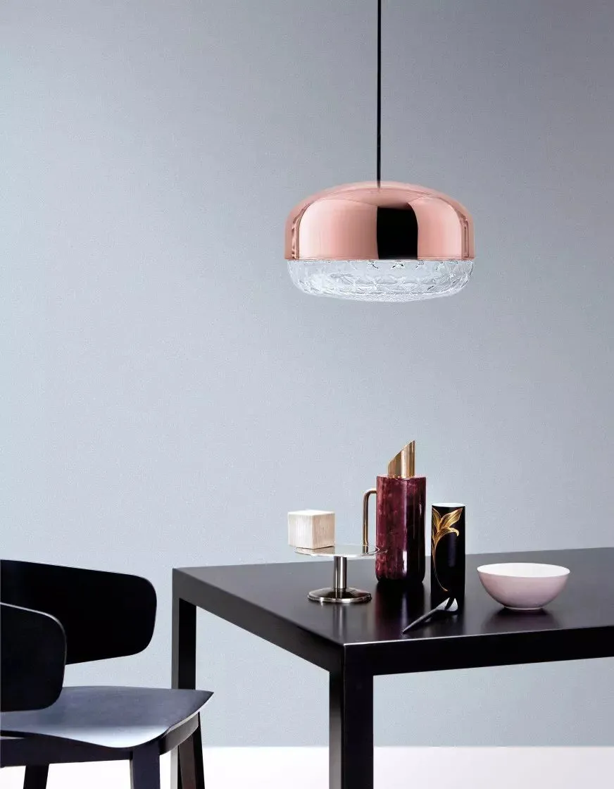 Copper or black pendant light with Murano balloton glass shade