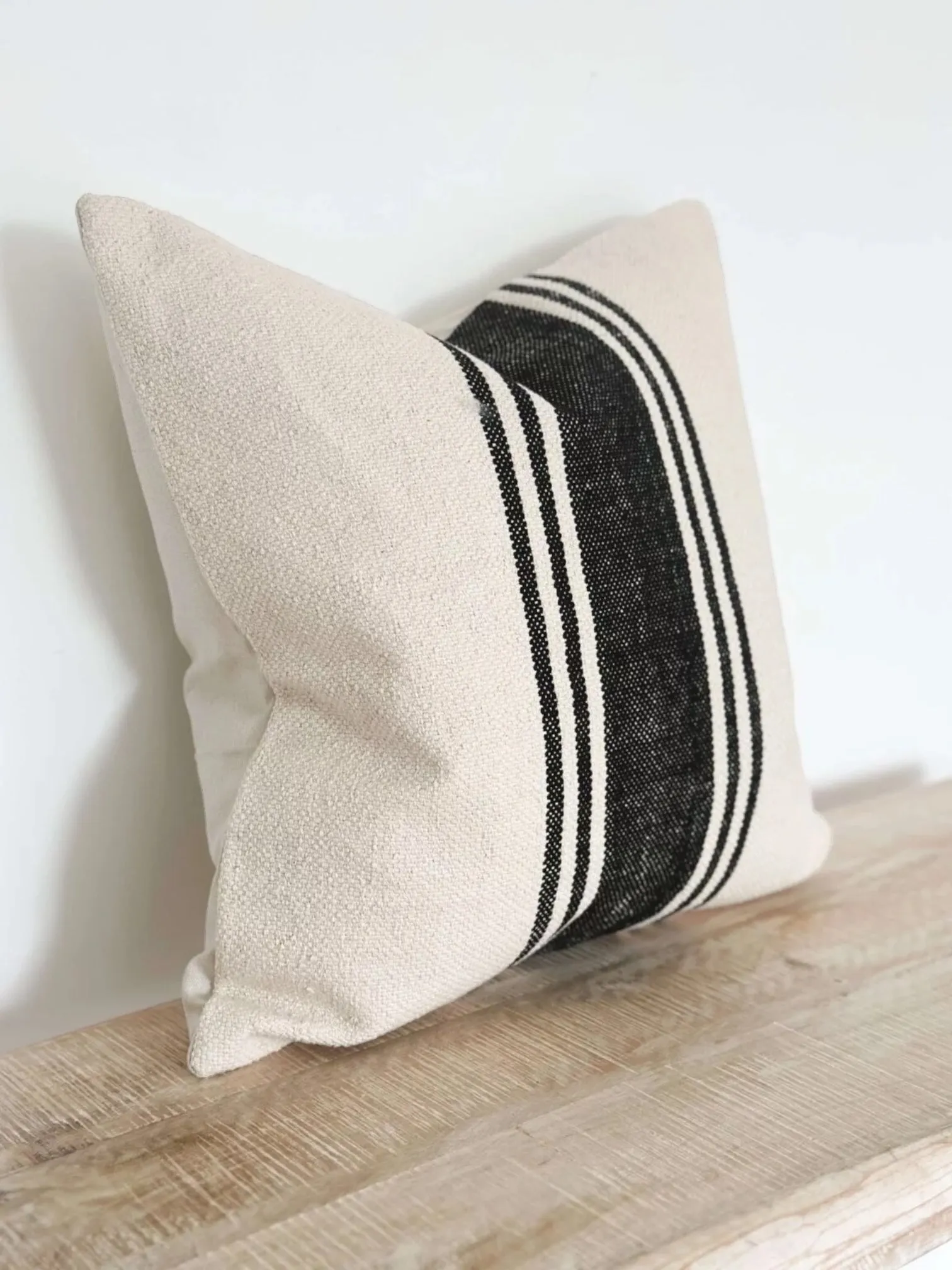 Cream And Black Striped 
Luxe Cotton Cushion Cover - 55cm x 55cm