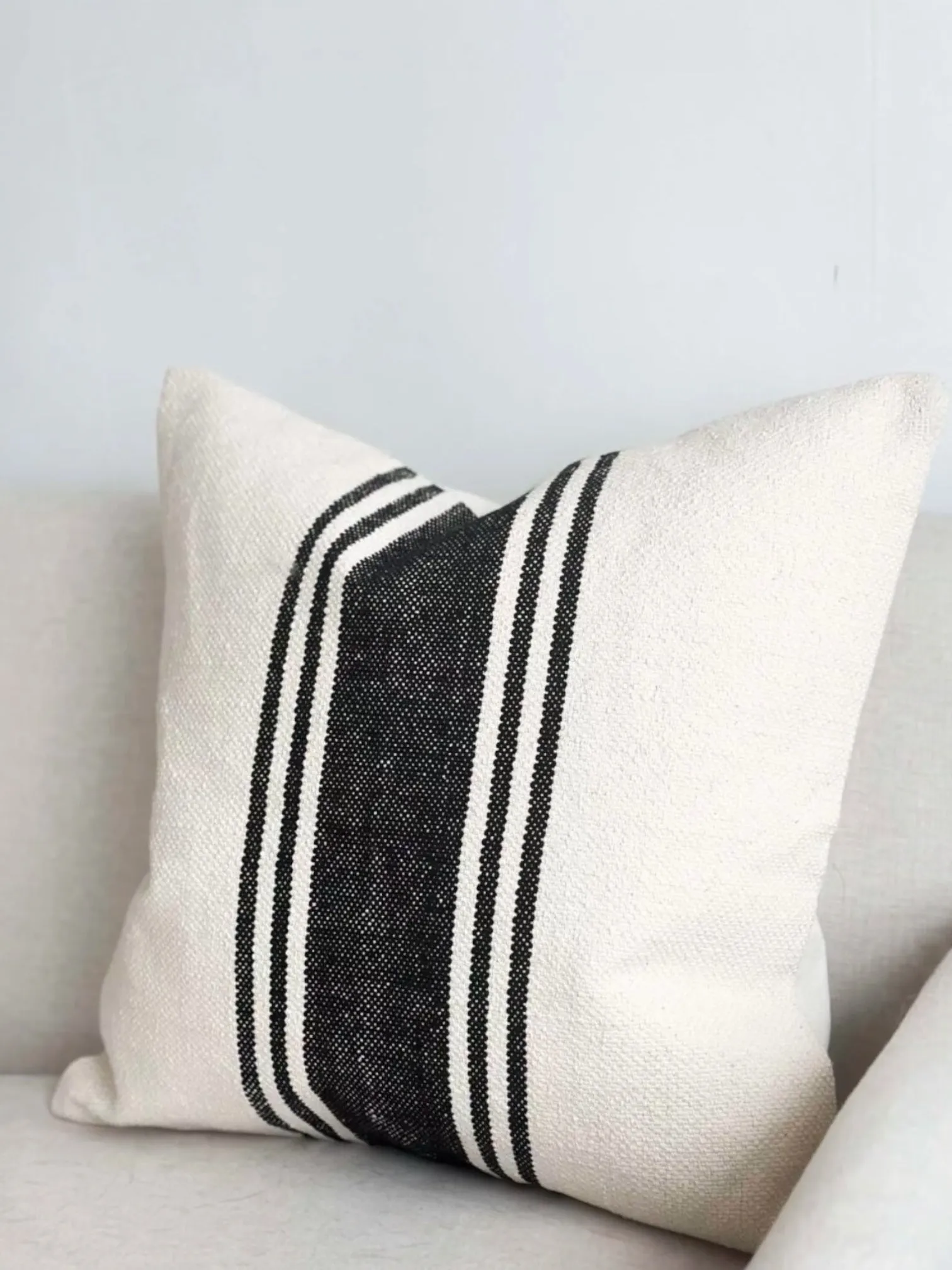 Cream And Black Striped 
Luxe Cotton Cushion Cover - 55cm x 55cm