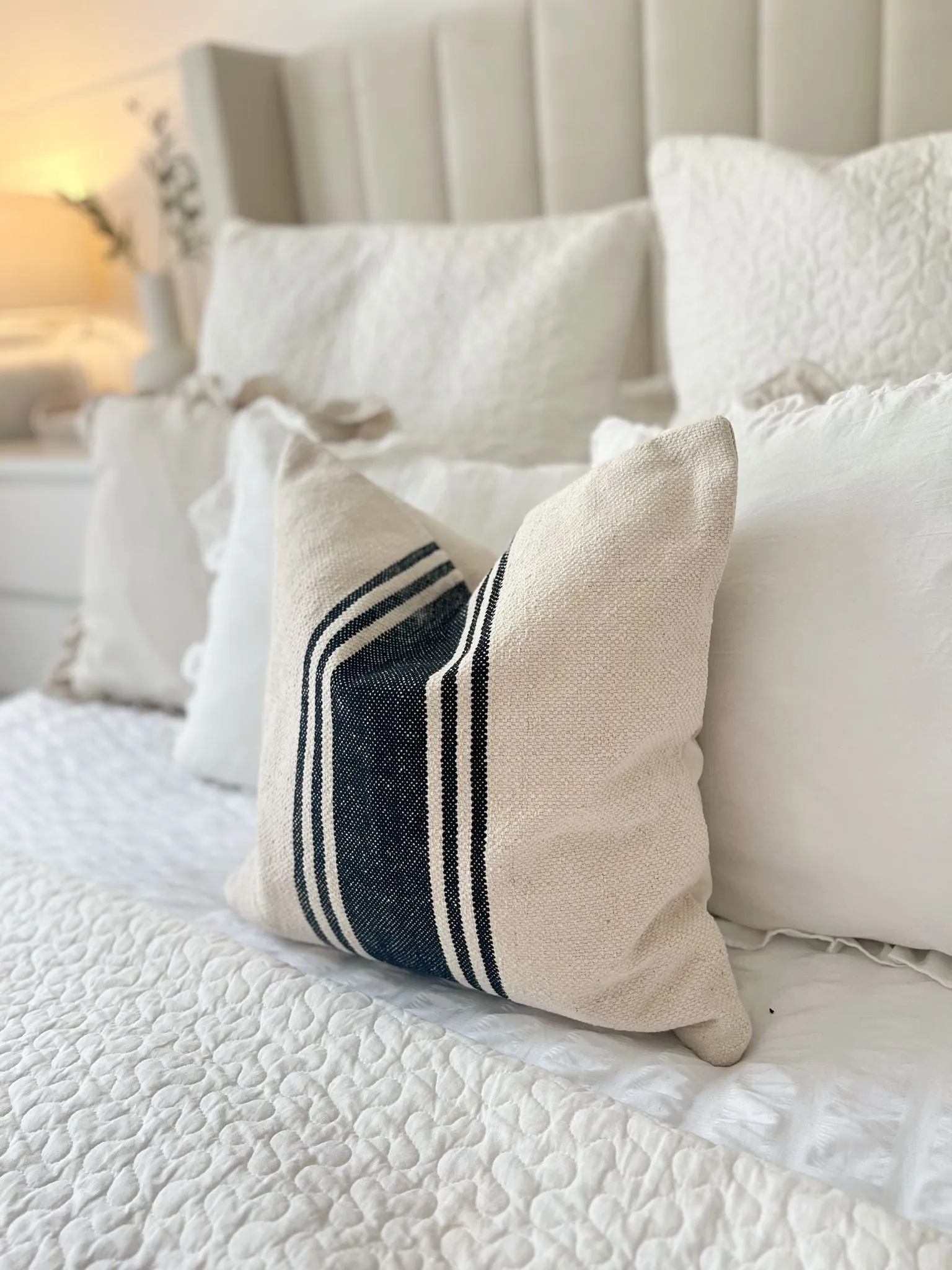 Cream And Black Striped 
Luxe Cotton Cushion Cover - 55cm x 55cm