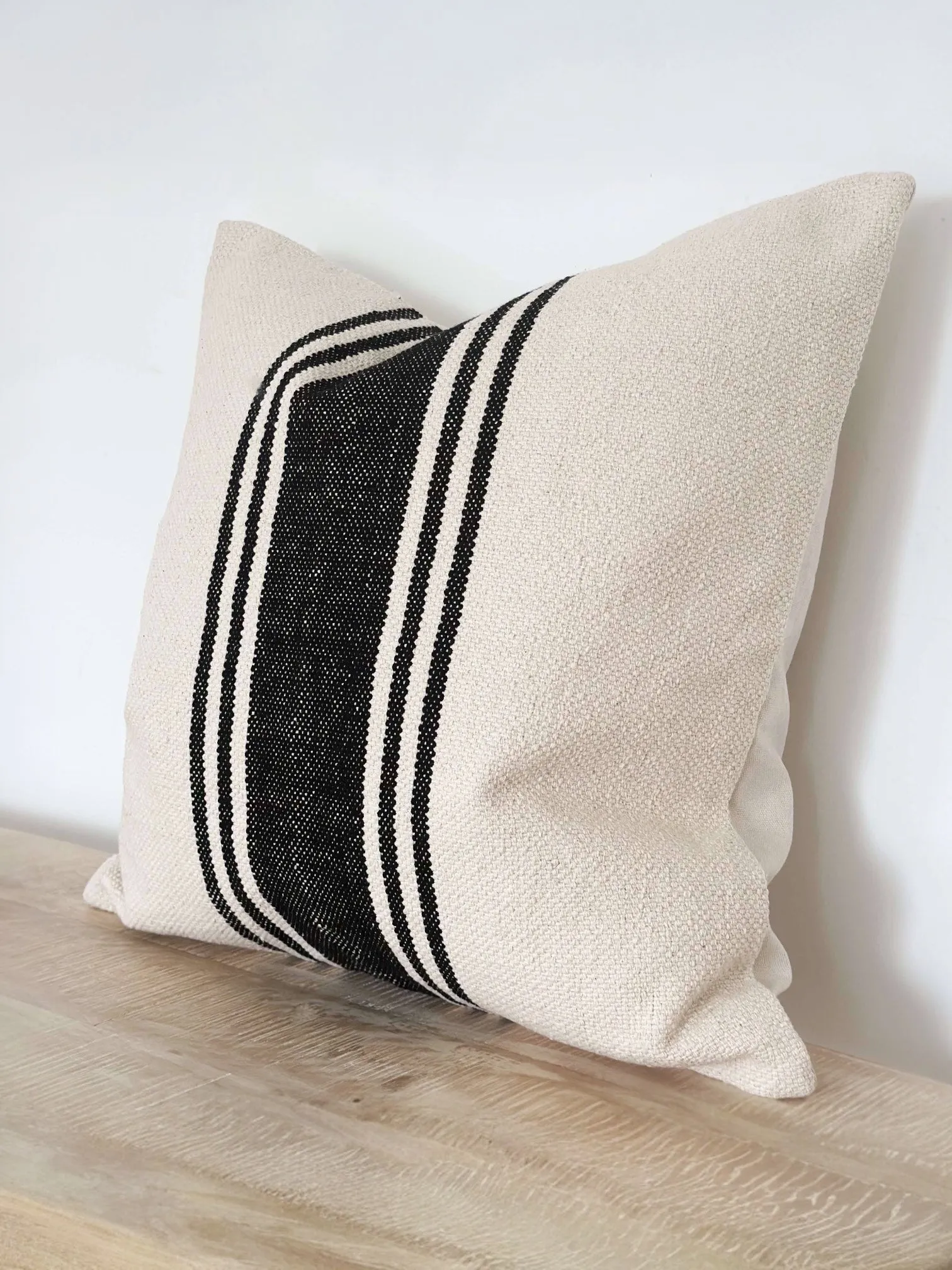 Cream And Black Striped 
Luxe Cotton Cushion Cover - 55cm x 55cm