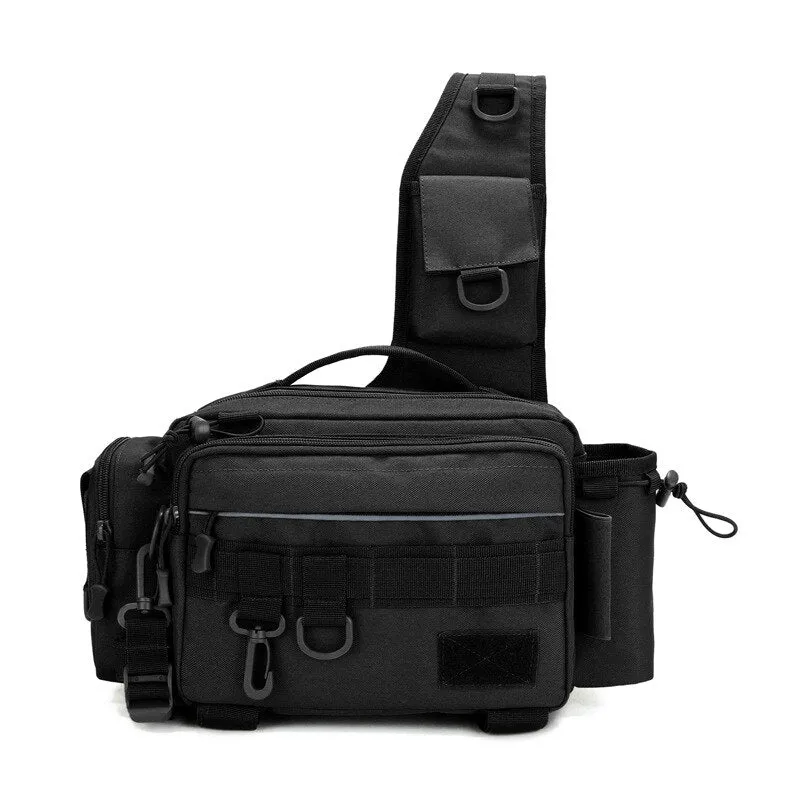 Crossbody Tackle Bag, 3 Zipper Compartments, Bottle Pocket, 2 Hooks