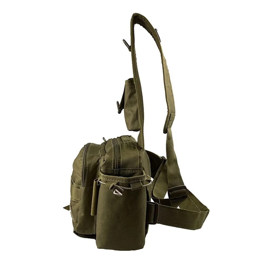 Crossbody Tackle Bag, 3 Zipper Compartments, Bottle Pocket, 2 Hooks