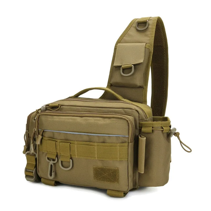 Crossbody Tackle Bag, 3 Zipper Compartments, Bottle Pocket, 2 Hooks