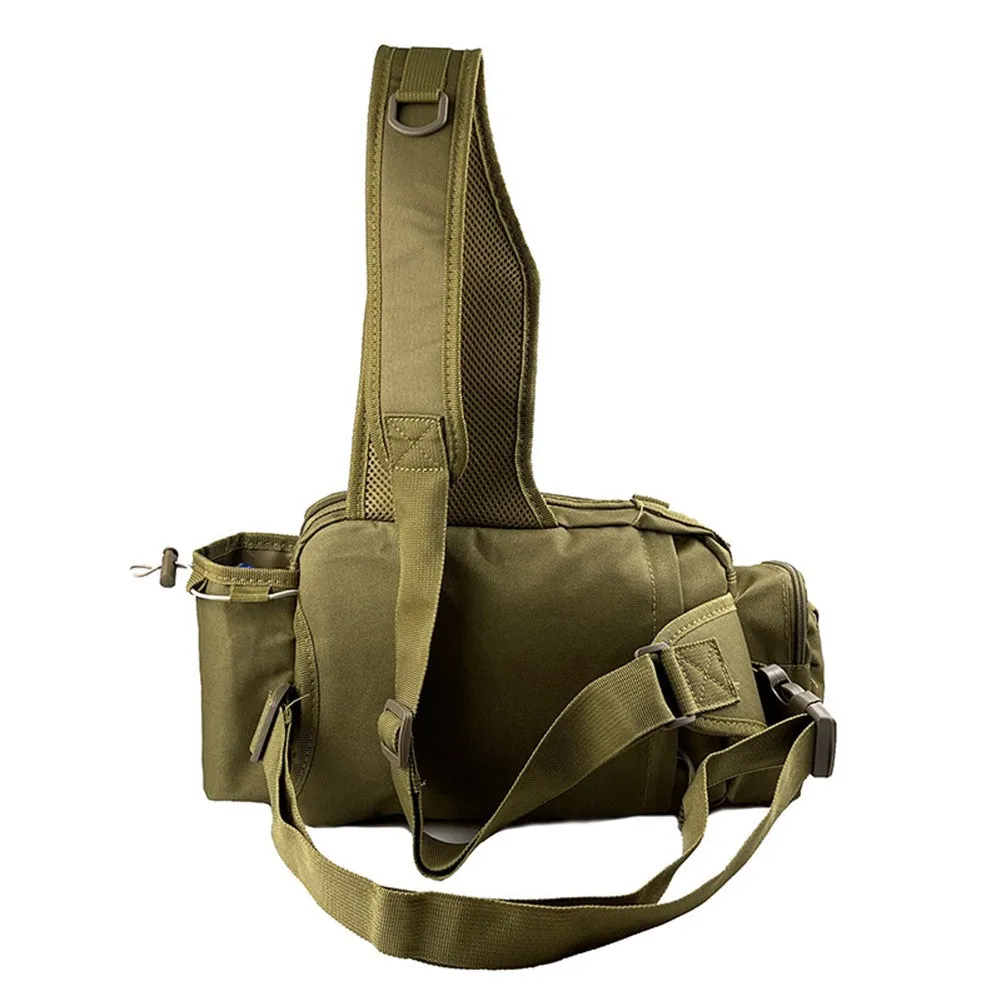 Crossbody Tackle Bag, 3 Zipper Compartments, Bottle Pocket, 2 Hooks