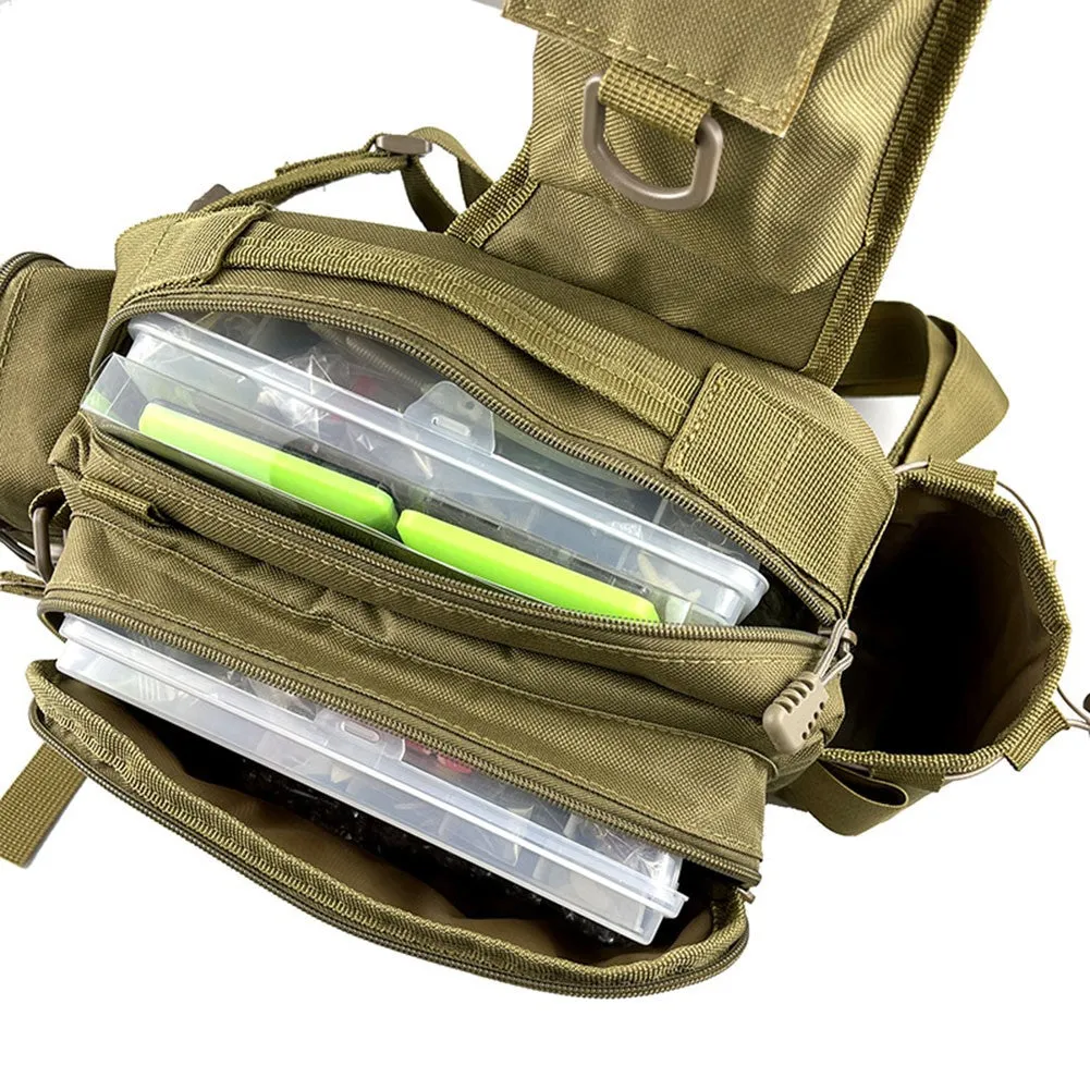 Crossbody Tackle Bag, 3 Zipper Compartments, Bottle Pocket, 2 Hooks