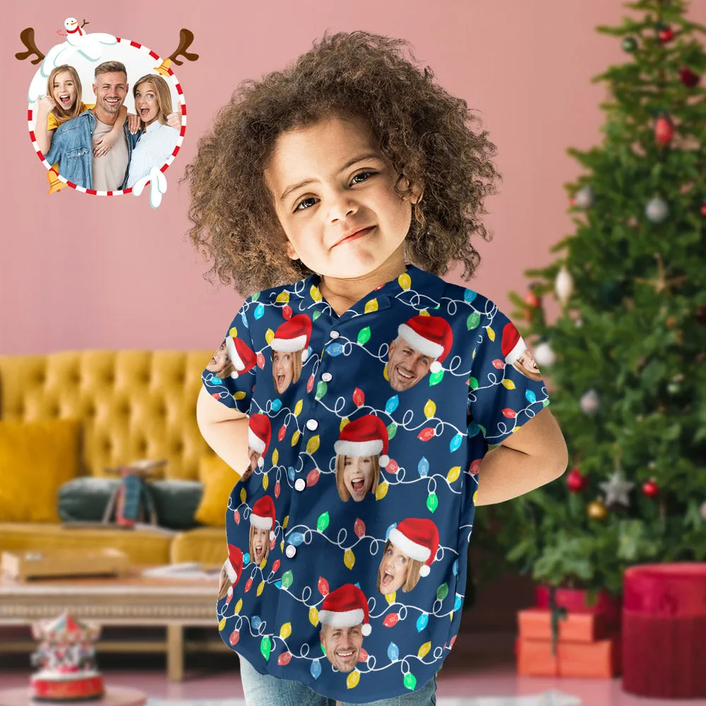 Custom Face Kid's Hawaiian Shirts Personalised Photo Christmas Family Xmas Leds Aloha Shirts