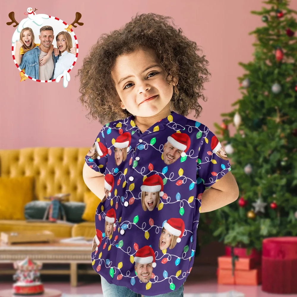 Custom Face Kid's Hawaiian Shirts Personalised Photo Christmas Family Xmas Leds Aloha Shirts