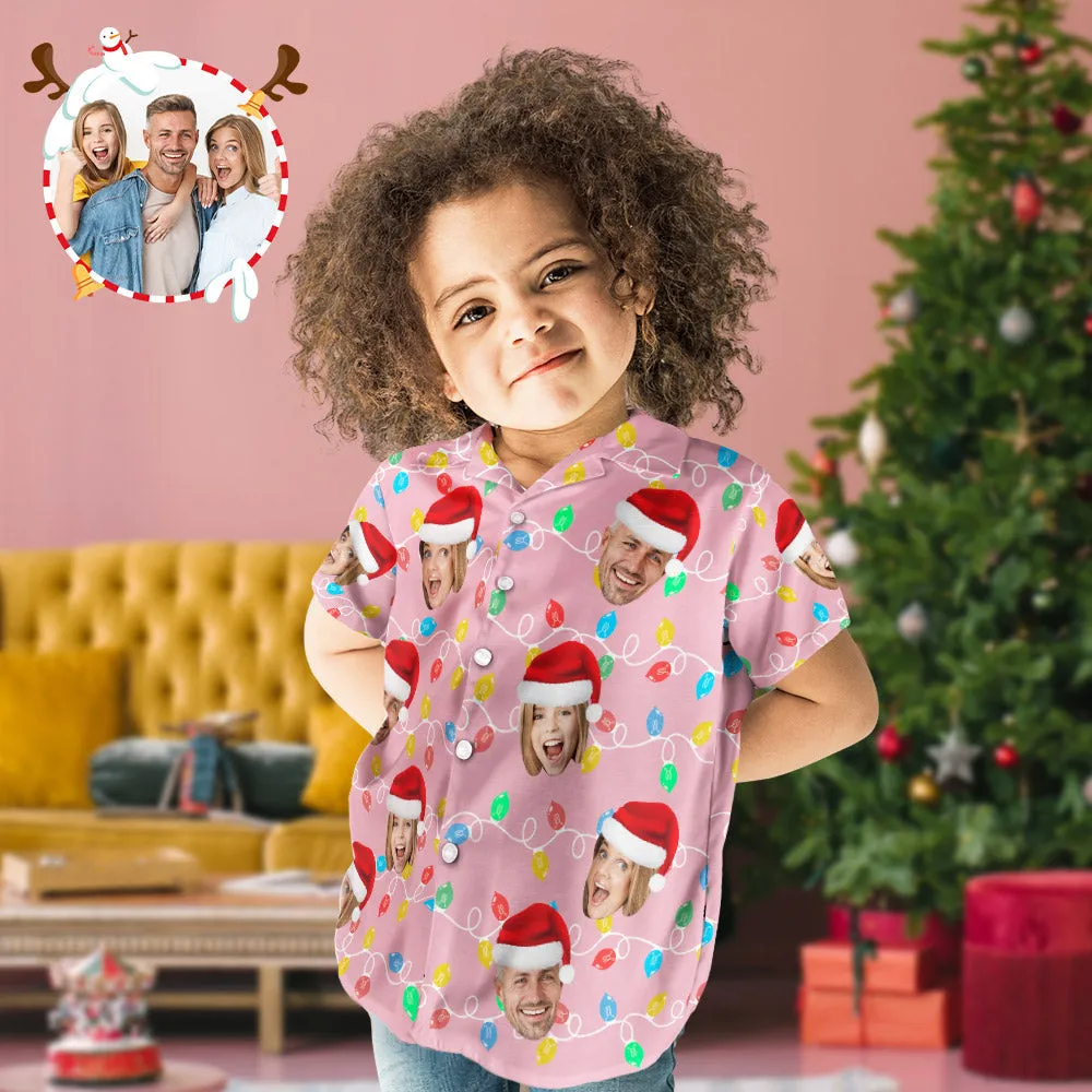 Custom Face Kid's Hawaiian Shirts Personalised Photo Christmas Family Xmas Leds Aloha Shirts