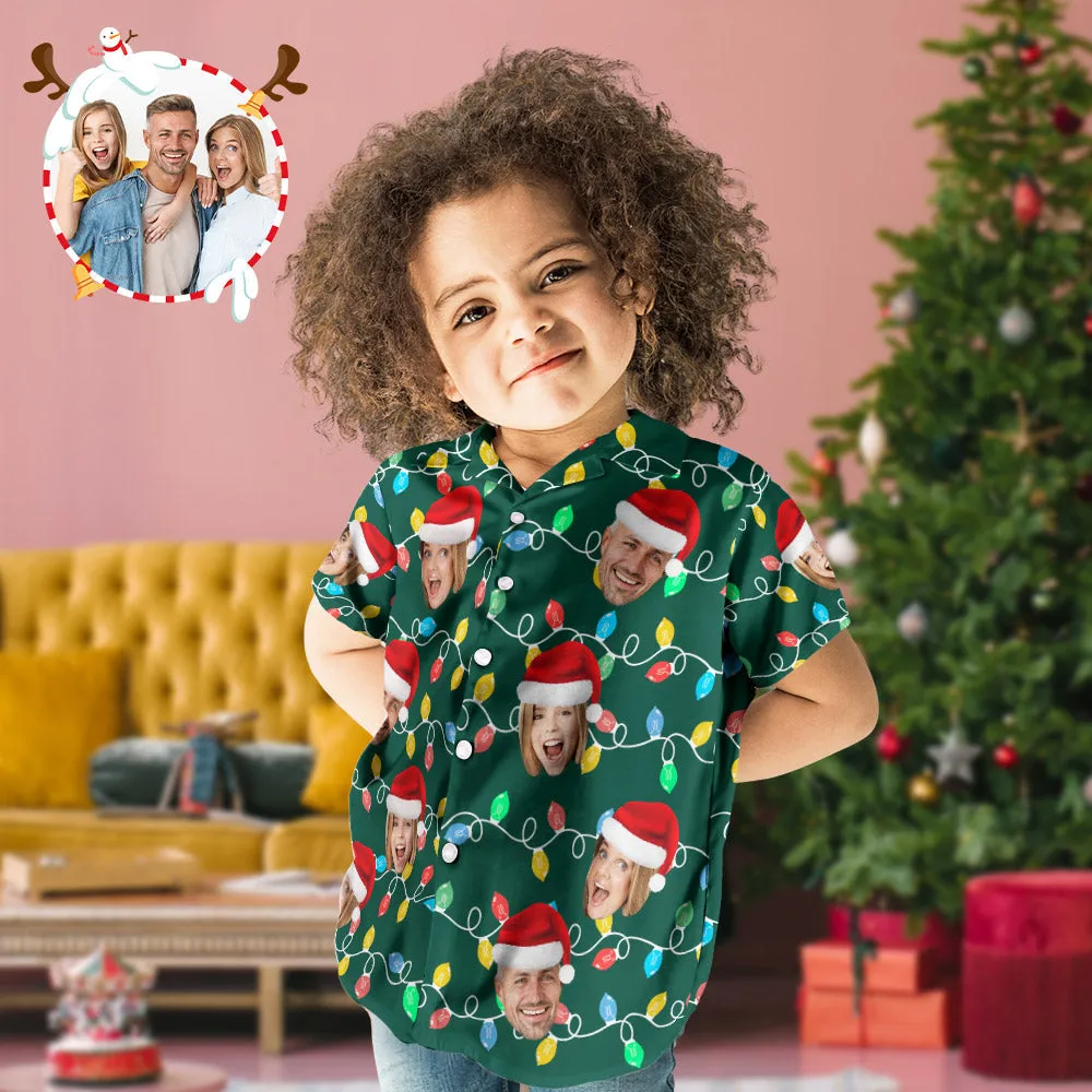 Custom Face Kid's Hawaiian Shirts Personalised Photo Christmas Family Xmas Leds Aloha Shirts