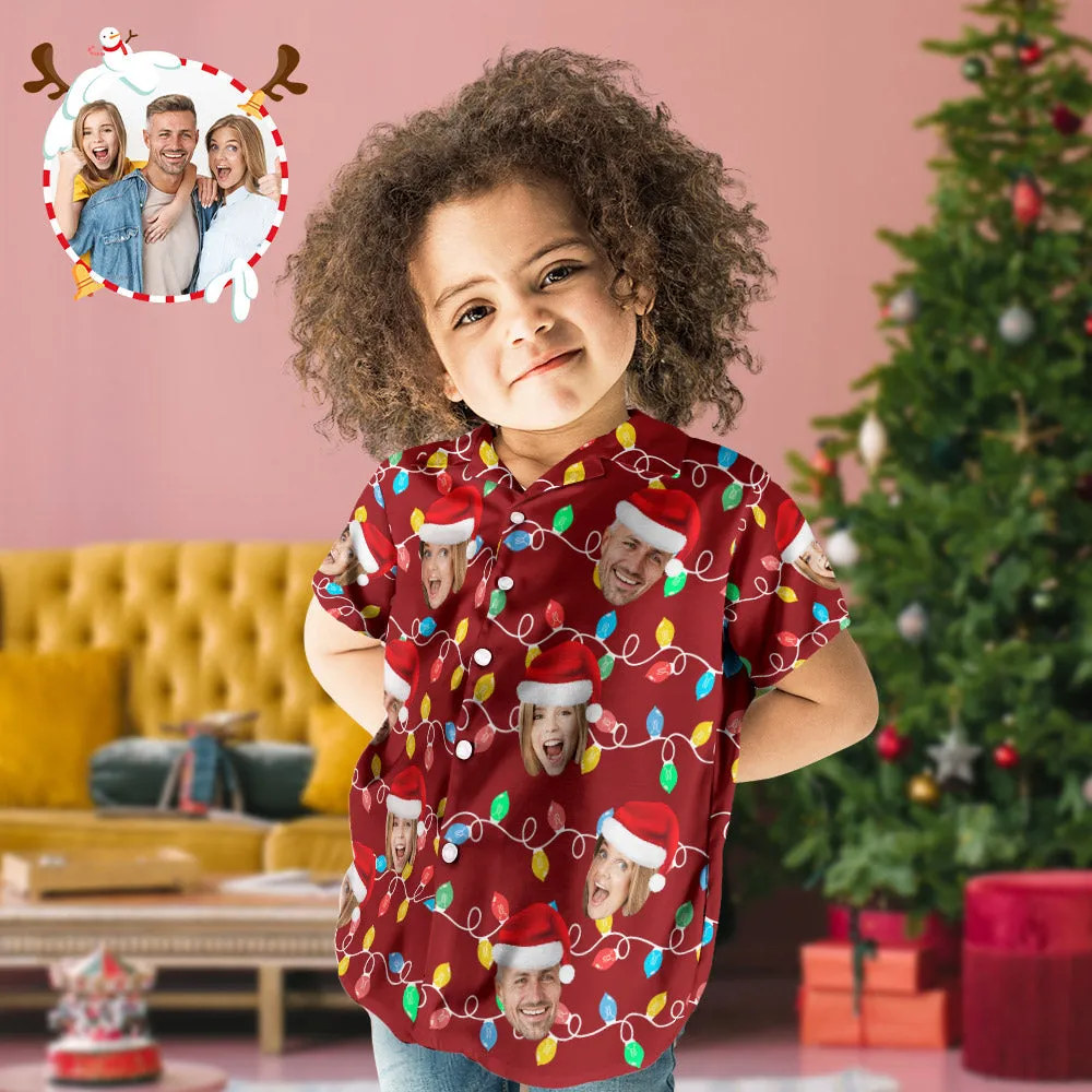 Custom Face Kid's Hawaiian Shirts Personalised Photo Christmas Family Xmas Leds Aloha Shirts