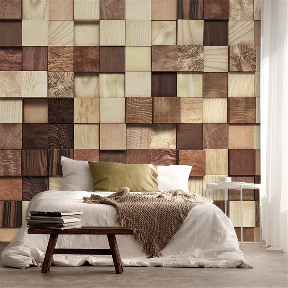 Custom Mural Geometric Soft Wood Block wallpaper (㎡)