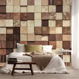 Custom Mural Geometric Soft Wood Block wallpaper (㎡)