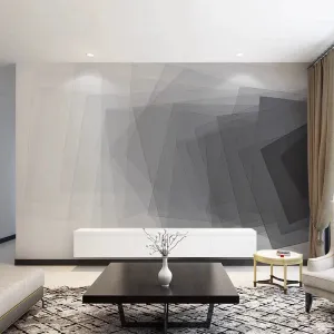 Custom Mural Wallpaper Black and White Abstract Squares (㎡)