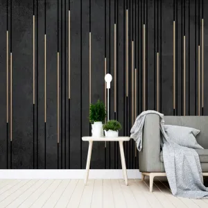 Custom Mural Wallpaper Black Marble Gold Stripes (㎡)