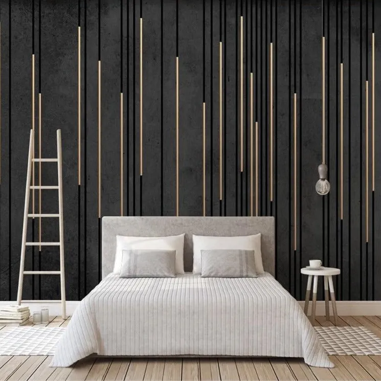 Custom Mural Wallpaper Black Marble Gold Stripes (㎡)