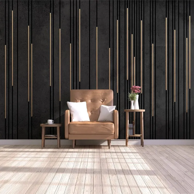 Custom Mural Wallpaper Black Marble Gold Stripes (㎡)