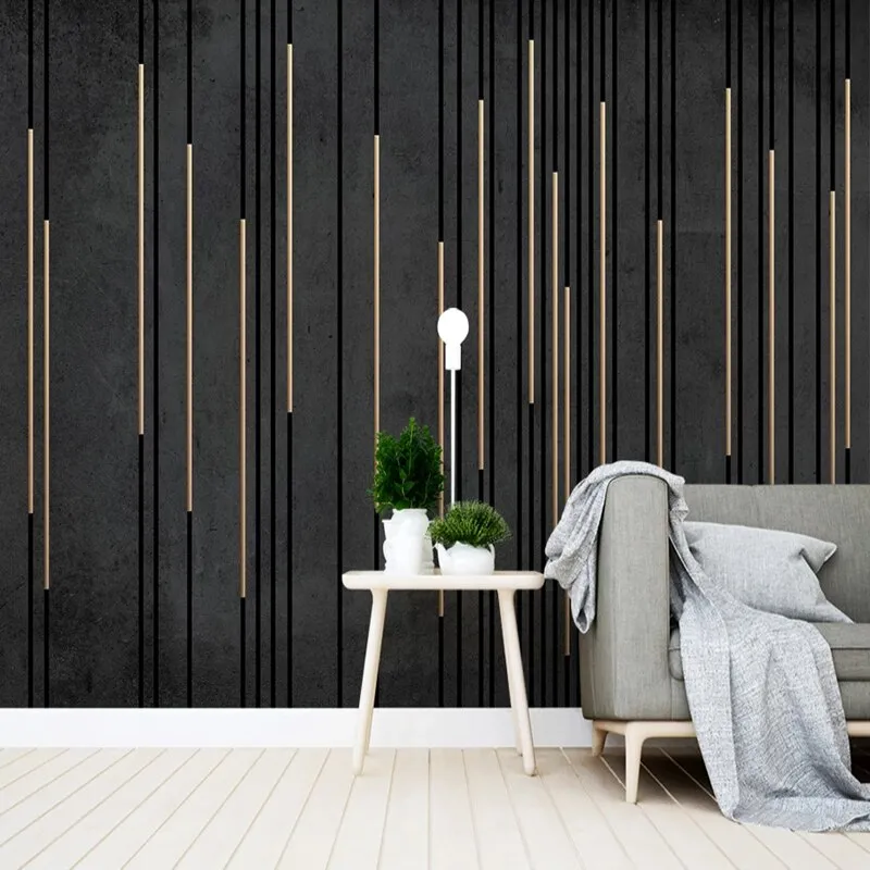Custom Mural Wallpaper Black Marble Gold Stripes (㎡)