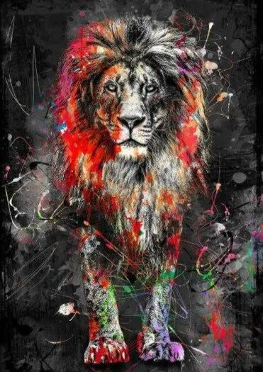 Custom Wallpaper Mural Abstract Colorful Lion Painting (㎡)