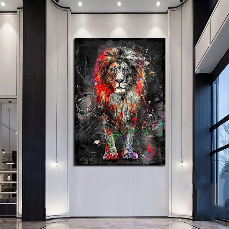 Custom Wallpaper Mural Abstract Colorful Lion Painting (㎡)