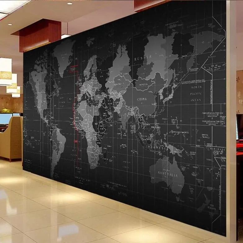 Custom Wallpaper Mural Black World Map (㎡)