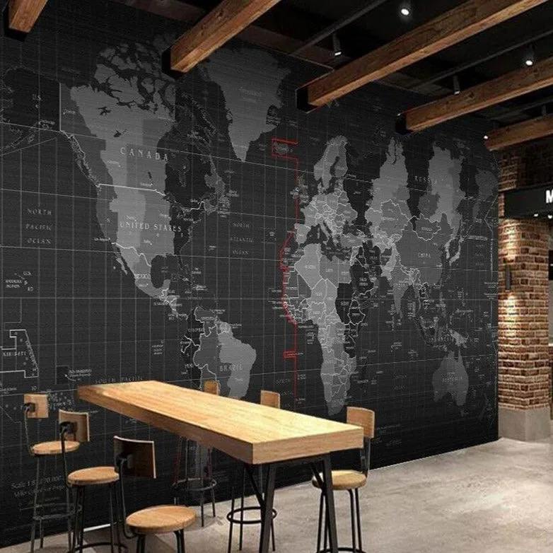 Custom Wallpaper Mural Black World Map (㎡)