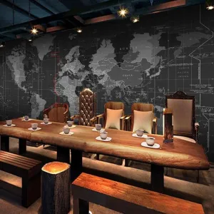 Custom Wallpaper Mural Black World Map (㎡)