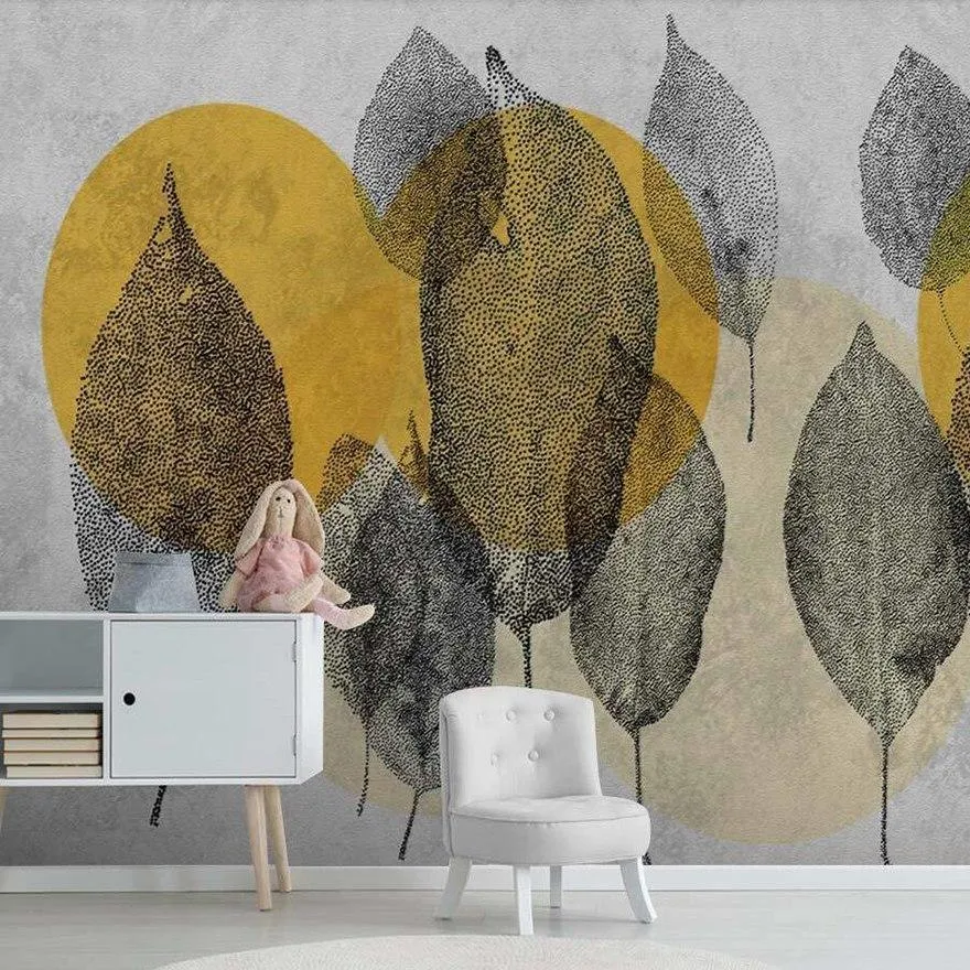 Custom Wallpaper Mural Hand-painted Leaves (㎡)