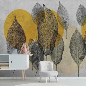 Custom Wallpaper Mural Hand-painted Leaves (㎡)