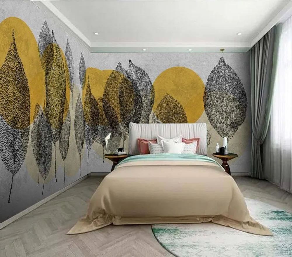 Custom Wallpaper Mural Hand-painted Leaves (㎡)