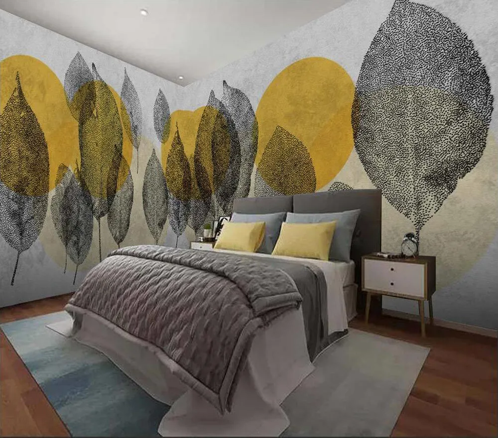 Custom Wallpaper Mural Hand-painted Leaves (㎡)