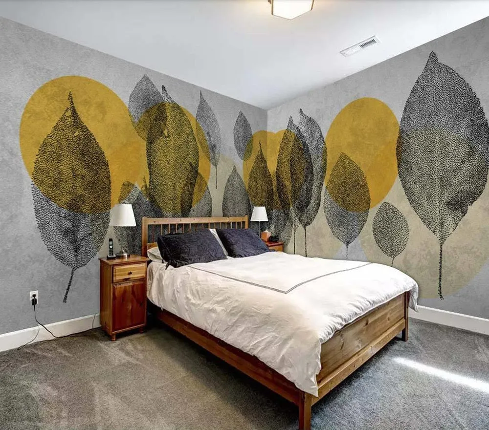 Custom Wallpaper Mural Hand-painted Leaves (㎡)
