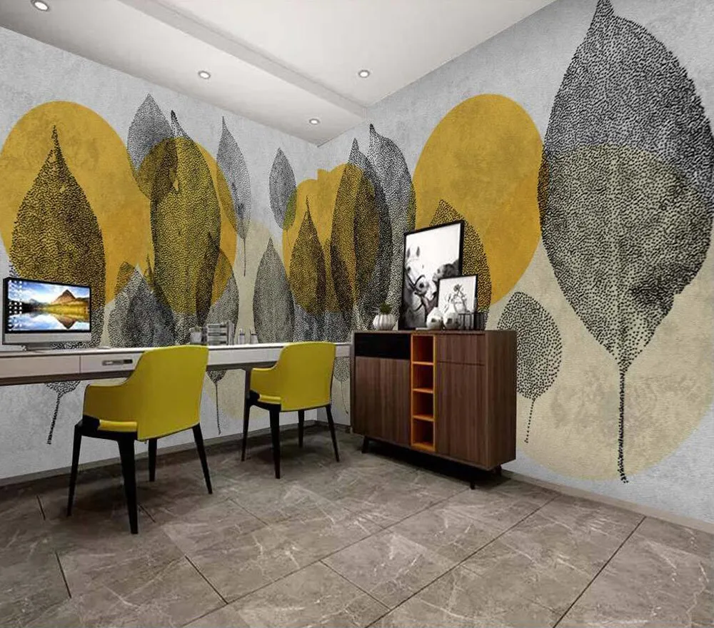 Custom Wallpaper Mural Hand-painted Leaves (㎡)