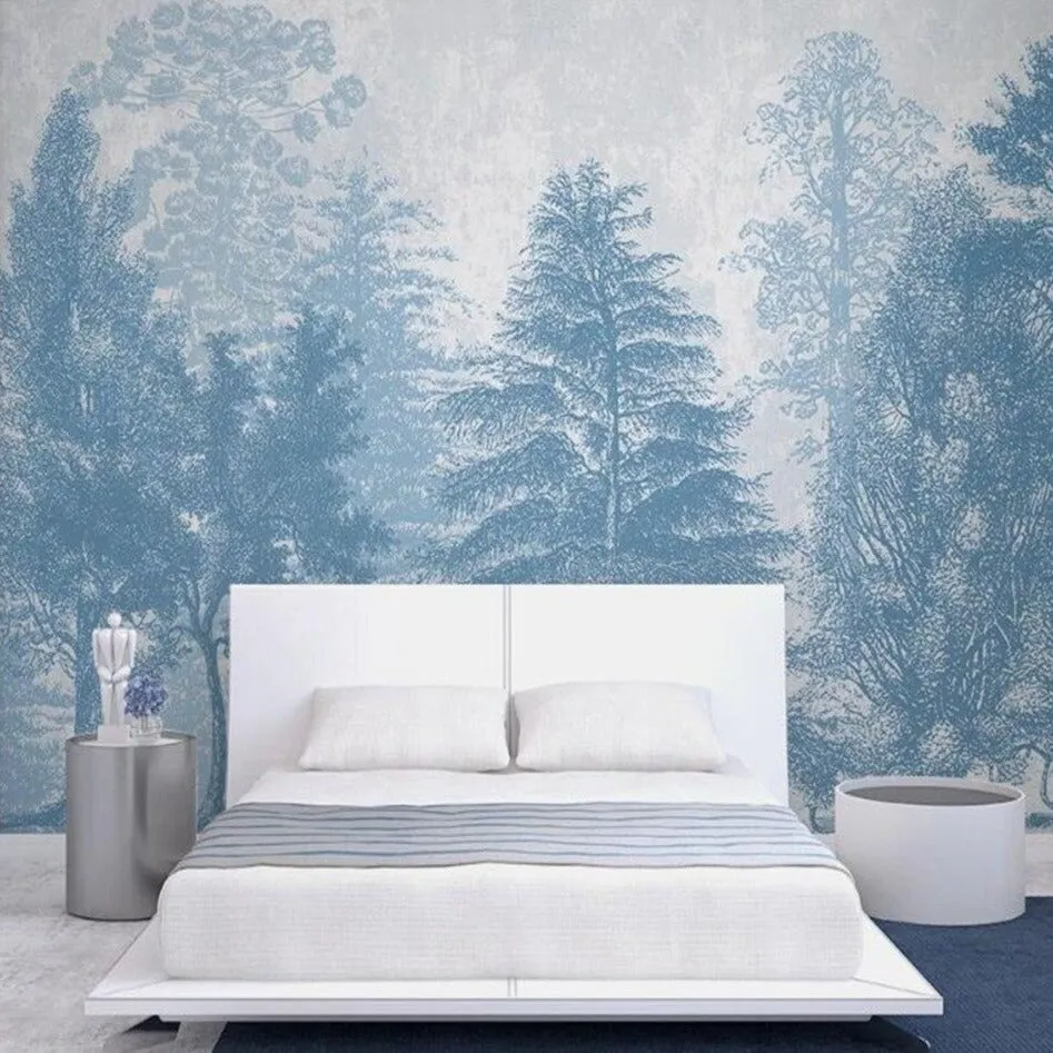Custom Wallpaper Mural Minimalist Blue Forest (㎡)