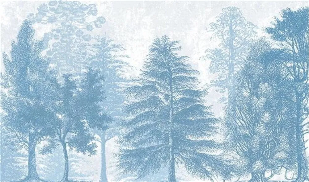 Custom Wallpaper Mural Minimalist Blue Forest (㎡)