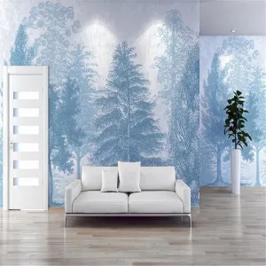 Custom Wallpaper Mural Minimalist Blue Forest (㎡)